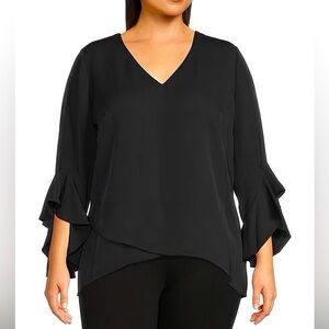 Vince Camuto Black V-neck Flutter Sleeve Tunic XXL